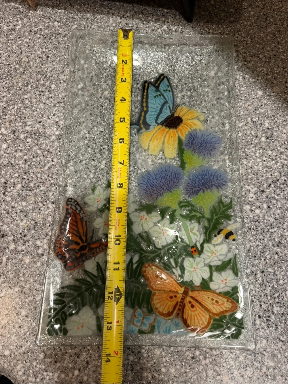 Decorative Glass Butterfly Floral Tray - Multicolor